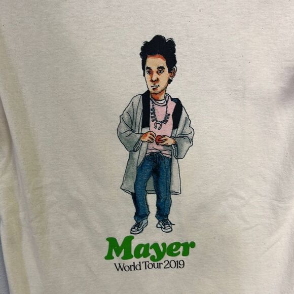 Vintage Gildan Unisex John Mayer World Tour 2019 Cream Pullover T-Shirt Size S - Picture 2 of 6